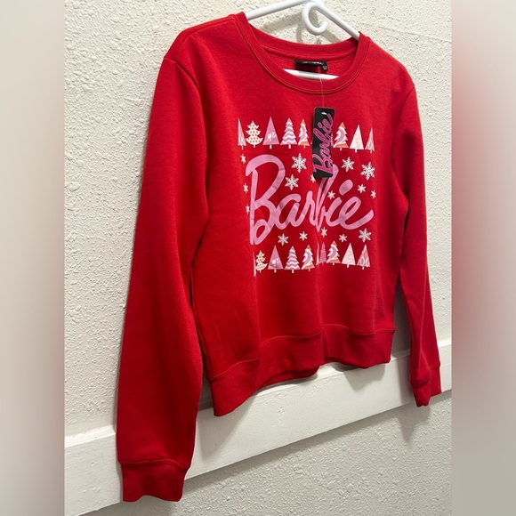 Barbie Red Christmas Winter Cropped Red & Pink Sweatshirt NWT L - Picture 3 of 5